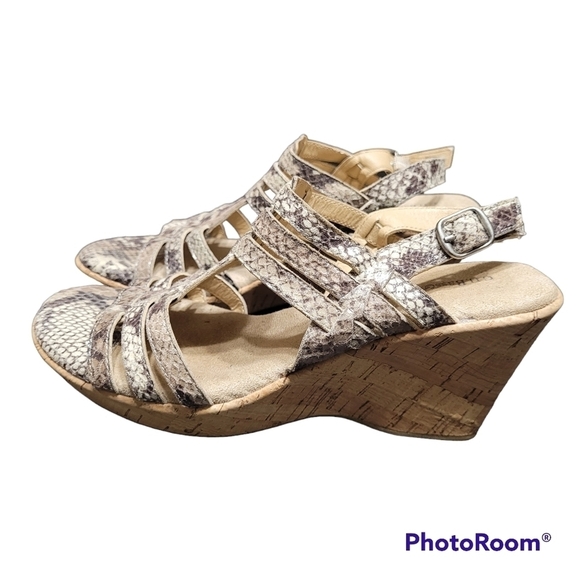 G. H. Bass & Co Snakeskin Print Melina Open Toe Wedge Sandals Women's Size 8.5M - Picture 1 of 9